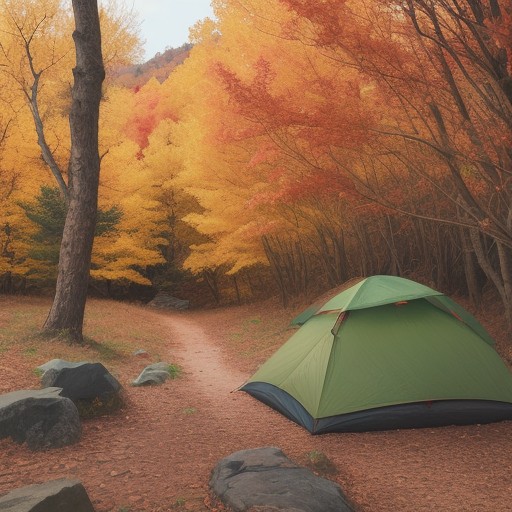 【紅葉】山歩きで巡るルート | 赤く染まる景色と登山口の案内 をイメージした 広角の風景、秋、ハイキング、登山道 の写真