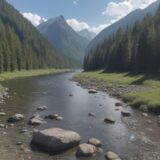 【水質】河川の温度上昇による影響 | 夏の川の流れと魚の様子を確認する をイメージした 広角の風景、川、夏、川 の写真