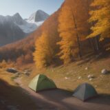 【環境保護】秋の登山道でのゴミ拾い | 山の景色を維持する取り組み をイメージした 広角の風景、登山道、ハイキング、秋、山 の写真