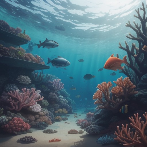 【熱帯魚】サンゴ礁を泳ぐ魚の群れ | 海洋生物が持つ多様性を探る をイメージした 広角の風景 の写真