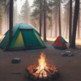 【防火対策】キャンプ場での火の管理方法 | 事故を避けるために守りたいルール をイメージした 広角の風景 の写真