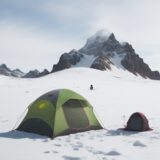 【酸素ボンベ】山頂へ向かうための装備 | 雪の山で呼吸を整える道具 をイメージした 広角の風景、山、雪景色 の写真