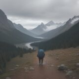 【防水パンツ】雨の日の山道を歩く | 足元を濡らさず歩行を続ける方法 をイメージした 広角の風景、山、登山道、ハイキング の写真