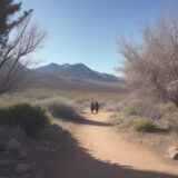 【ハイキング】春の山道で植物を探す時間 | 自然の中を歩く散歩コース をイメージした 広角の風景、ハイキング、山、登山道、春 の写真