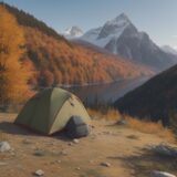 【バックパック】軽量さと耐久性の選び方 | 紅葉の山道を歩くための装備 をイメージした 広角の風景、秋、山、登山道、ハイキング の写真