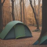 【寝袋】荷物を減らすための軽量モデル | 秋のキャンプで夜を過ごす準備 をイメージした 広角の風景、秋 の写真