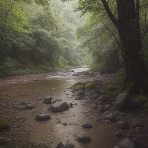 【増水】川の水位が上がるタイミング | 大雨が降り続いたあとの川の様子 をイメージした 広角の風景、川 の写真