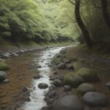【河童】日本の川と里山の道を歩く | 伝説が残る水辺の場所を訪ねる旅 をイメージした 広角の風景、川 の写真