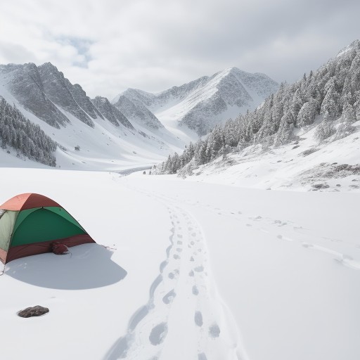 【コンパス】東の方角に合わせて進む | 冬の雪山でルートを確認する歩き方 をイメージした 広角の風景、山、冬、雪景色 の写真