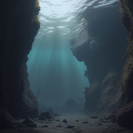 【深海】暗闇の中で生活する生き物 | 海底に住む生物の生態を探る をイメージした 広角の風景 の写真