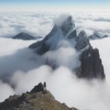 【山頂到達】雲海が広がる高地の景色 | 登頂して味わう達成感の記録 をイメージした 広角の風景 の写真
