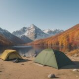 【登山用品】ハイキングに持っていく地図 | 紅葉の山道を歩く準備 をイメージした 広角の風景、山、ハイキング、登山道、秋 の写真