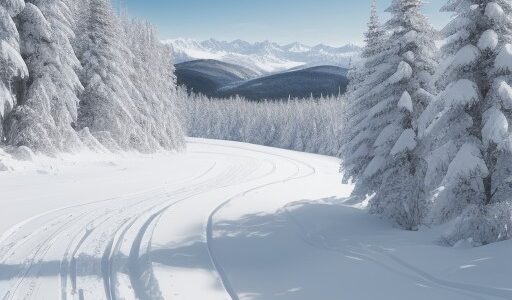【スキー場】新雪の斜面を滑走する | 冬の山々に囲まれたコース
