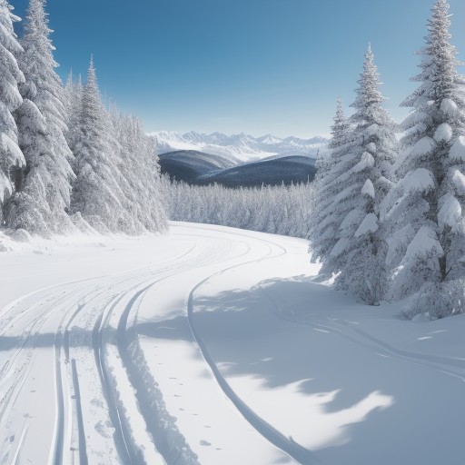 【スキー場】新雪の斜面を滑走する | 冬の山々に囲まれたコース をイメージした 広角の風景、雪景色、山、冬 の写真