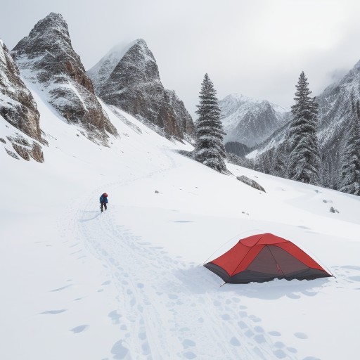 【雪山登山】雪化粧に包まれた山頂までの道 | 冬のルートと準備する持ち物 をイメージした 広角の風景、山、冬、雪景色、冬 の写真