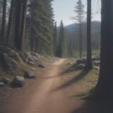 【安全対策】登山での避難訓練 | 山道からの脱出ルートを確認する をイメージした 広角の風景、ハイキング、登山道 の写真