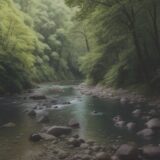 【川の生物】夏の川に集まる淡水魚と昆虫 | 生態系のつながりを観察する をイメージした 広角の風景、川、夏、川 の写真