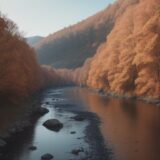 【河川釣り】秋の風向きに合わせて選ぶポイント | 水量と流れの見極め をイメージした 広角の風景、川、秋 の写真
