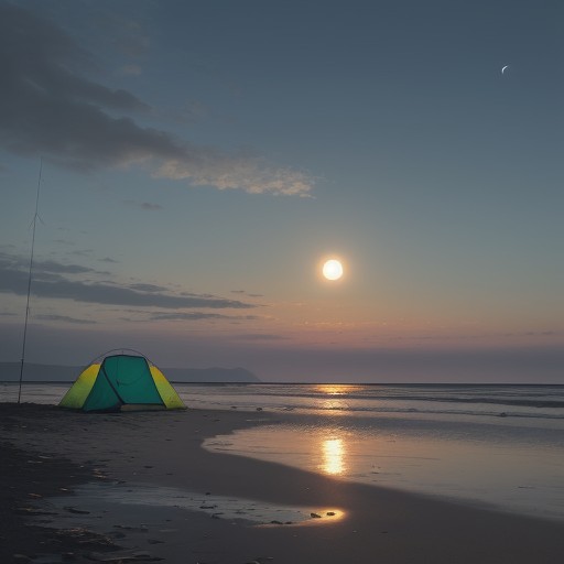 【潮の流れ】満潮に合わせて狙う釣りの方法 | 月が見える夜の海岸線 をイメージした 夏 の写真