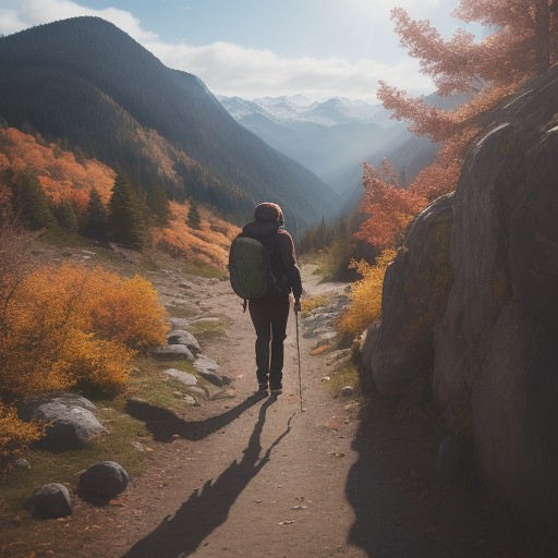 【ハイキング】紅葉の山道を歩く | 初心者向けの散策コース をイメージした 秋、秋、冬、ハイキング、山、登山道 の写真