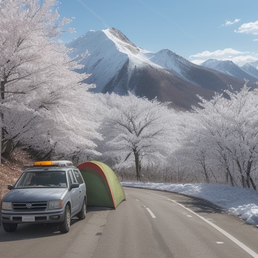 【春山】桜が咲く登山道 | 花見と散歩のルート案内 をイメージした 春、雪景色、山 の写真