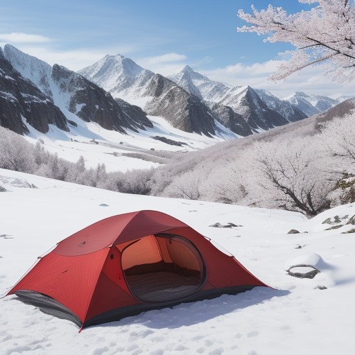 【春山】桜が咲く登山道 | 山菜採りのルート案内 をイメージした 春、雪景色、雪景色、山 の写真