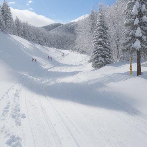 【スキー】雪山のコース選び | 初心者が歩くルート をイメージした 雪景色、冬、雪景色 の写真