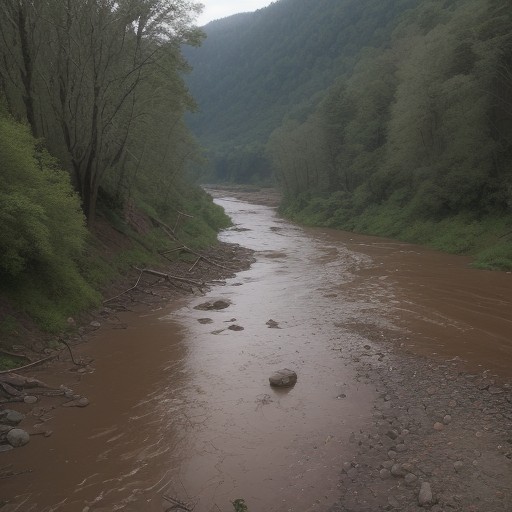 【川の天気予報】増水時の川の流れ | 洪水の兆候と判断方法 をイメージした 夏、川 の写真