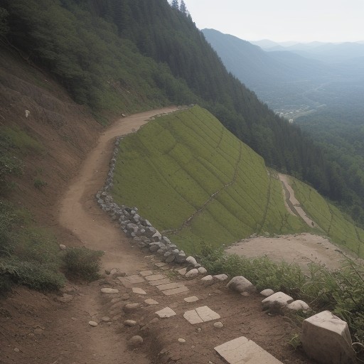 【環境保全】急傾斜地で崩落を防ぐ対策 | 山の道を維持するための取り組み をイメージした 夏、山 の写真