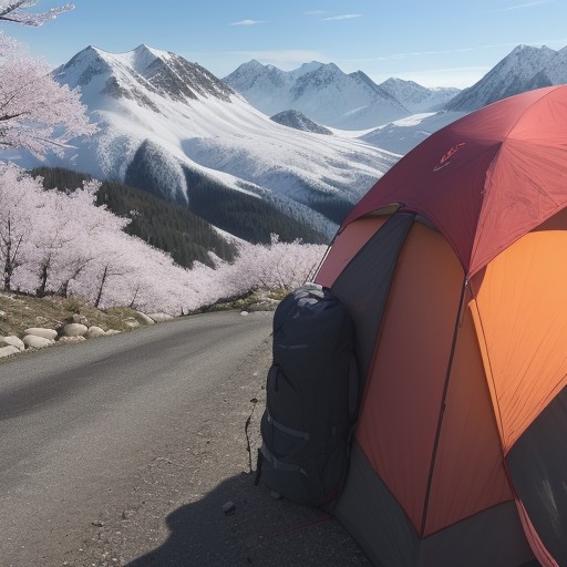 【春山】桜が咲く登山道 | 花見と散歩のルート案内 をイメージした 春、雪景色、山 の写真