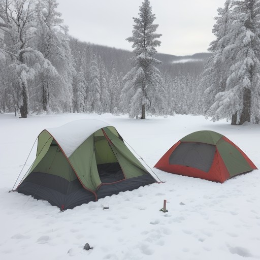 【冬キャンプ】焚き火で体を温める | 雪山のキャンプ場での一夜 をイメージした 冬、雪景色 の写真