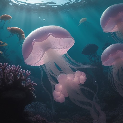 【クラゲ】海の中で泳ぐ透明な姿 | 水族館での観察記録 をイメージした自然風景の写真