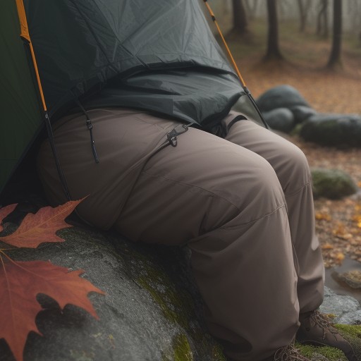 【アウトドアパンツ】秋の雨が降る登山道を歩き | 岩場での耐久性を確認する をイメージした 秋、ハイキング の写真