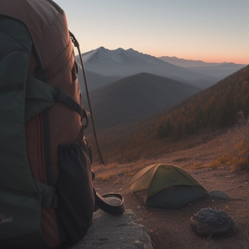 【ザック】友人と歩く秋の登山道 | 荷物と共に深まった友情とつながり をイメージした 秋、ハイキング、夕日 の写真