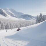 【スキー】標高2000メートルの雪山 | 冬の風と雪の中を滑り降りる をイメージした 広角の風景、山、雪景色、冬、雪景色 の写真