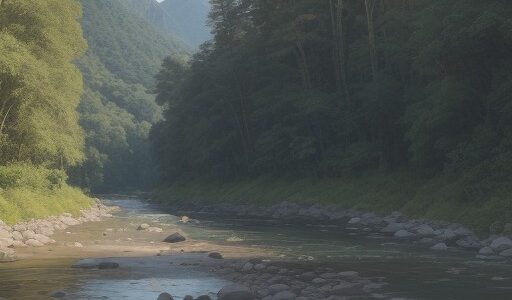 【川釣り】川の流れに合わせて仕掛けを調整する | 木々の緑に囲まれた岸辺