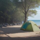 【海水浴】紫外線を防ぐ対策 | ライフジャケットと防災用品の準備 をイメージした 広角の風景 の写真