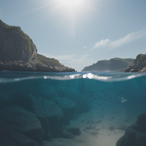 【フィン】水推力を高める選び方 | 夏の海でスピードを出す泳ぎ方 をイメージした 広角の風景、夏 の写真