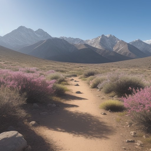 【ハイキング】春の山道で花を眺めて歩く | 山頂へ向かうルート をイメージした 広角の風景、ハイキング、山、春 の写真