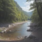 【川遊び】気温予報と水質の変化を確認し | 夏に安全を確保する遊び方 をイメージした 広角の風景、川、夏 の写真