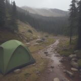 【登山】雨の中での山歩きで気をつける点 | 装備と下山の判断基準 をイメージした 広角の風景、ハイキング の写真