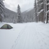 【ウィンタートレイルラン】雪山のコースを走る | 冬の装備と注意点 をイメージした 広角の風景、登山道、冬、山、雪景色、冬 の写真