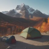 【登山用品】山歩きに揃える持ち物のチェックリスト | 紅葉の山道を歩く準備 をイメージした 広角の風景、山、ハイキング、秋、山、登山道 の写真