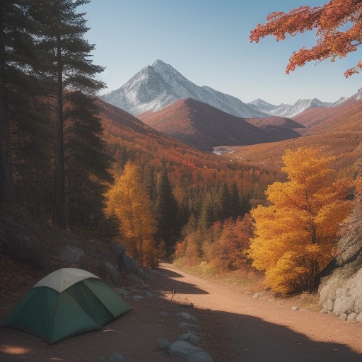 【登山】秋の山道を歩きながら | 山頂から紅葉が広がる景色を眺める をイメージした 広角の風景、ハイキング、山、秋、秋 の写真