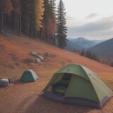 【山の収穫】紅葉の道を歩いてキノコを集める | 登山の記録 をイメージした 広角の風景、山、秋、ハイキング の写真