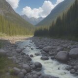 【渓流釣り】夏の山にある川の自然を保護する | 事故を防いで釣りを続けるルール をイメージした 広角の風景、山、山、夏、川 の写真