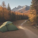 【地形図】コンパスで方位を確認する | 紅葉の山道を歩く準備 をイメージした 広角の風景、ハイキング、秋 の写真