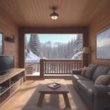 【ボード収納】リビングに置く家具の配置 | 雪山から戻った後の片付け をイメージした 広角の風景、雪景色 の写真