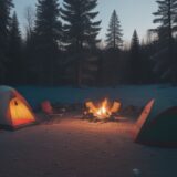 【キャンプ】季節に合わせた焚き火の準備 | 夜の寒さをしのぐための工夫 をイメージした 広角の風景 の写真