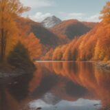 【釣りポイント】湖畔で大物を狙うコツ | 秋に紅葉が水面に映る景色 をイメージした 広角の風景、湖、秋 の写真
